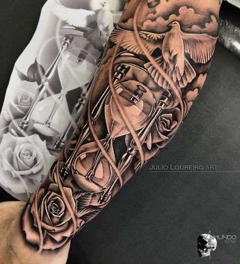 Tattoos Arm Mann, Voll Arm-tattoos, Arm Tattoos For Guys Forearm, Tattoo Homme, Half Sleeve Tattoos Forearm, Hourglass Tattoo, Men Tattoos Arm Sleeve, Full Arm Tattoos, Cool Arm Tattoos