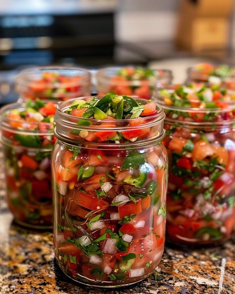 Filling up 1 glass jar of this stuff is never enough! I usually like to do 5 at once! Canned Pico De Gallo Recipe, Mexican Relish, Best Chicken Wing Recipe, Salsa Guacamole, Homemade Salsa Recipe, Mexican Salsa, Fish And Chicken, Dip Recipes Easy, Mexican Food Recipes Easy