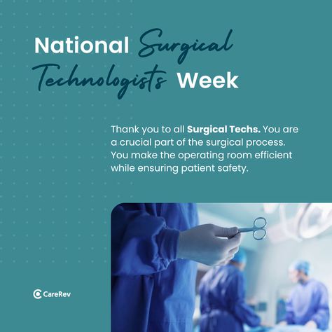 It's National Surgical Technologists Week! Thank you to all of those who make our operating rooms efficient and safe. https://www.carerev.com/blog/how-to-become-a-surgical-tech Surgical Tech Week Quotes, Surgical Tech Quotes Humor, Funny Surgical Tech Quotes, Surgical Technologist Week, Traveling Surgical Tech, Surgical Technician, Surgical Procedures, Surgical Technologist, Healthcare Technology