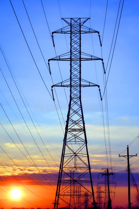 Electric High Voltage Transmission Tower at Sunset. Electric grid network power , #spon, #grid, #Sunset, #power, #network, #Tower #ad Newspaper Design Layout, Ladder Logic, Nasa Pictures, Transmission Tower, Female Engineer, Power Engineering, Youtube Facts, Electrical Wires, Tower Of Power