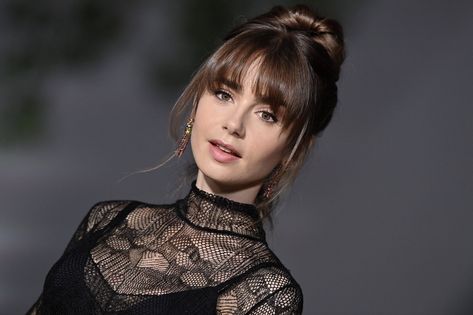 Fall Fringe, Lily Collins Hair, Hair Dusting, Dramatic Hair, Phil Collins, Celebrity Hair Stylist, Lace Outfit, Emily In Paris, New Haircuts