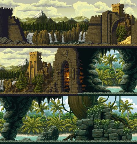 Jungle Pixel Art, Dragon Pixel Art, Minecraft Biome, Pixel Scenery, Video Game Backgrounds, Side Scroller, Pixel Art Landscape, 1 Pixel, Pixel Art Background