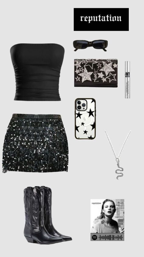 #outfitinspo #taylorswift #erastour #reputation Winter Eras Tour Outfit, Reputation Taylor Swift Outfits Ideas, Taylor Swift Reputation Outfits, Reputation Outfits Ideas, Reputation Outfits, Disco Outfits, Eras Outfits, Swift Outfits, Tour Outfits