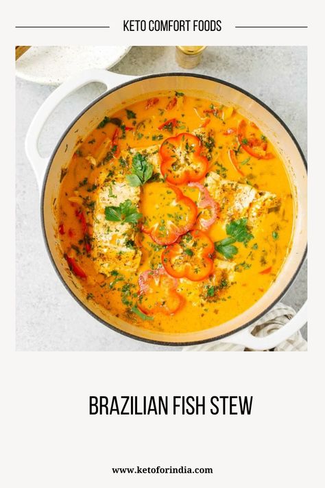 Keto Brazilian Fish Stew Recipe Keto Guidelines, Catfish Stew, Brazilian Fish Stew, Jalapeño Soup, The Stew, Fish Stew, Spinach Soup, Diced Onions, Easy Food