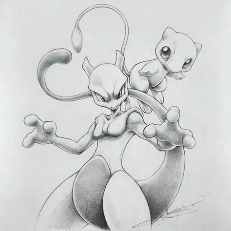 Mew And Mewtwo Art, Mew Drawing Pokemon, Pokemon Tattoo Mewtwo, Pokemon Mewtwo Drawing, Mew Pokemon Drawing, Mew And Mewtwo Tattoo, Legendary Pokemon Drawings Sketches, Mewtwo Tattoo Ideas, Pokemon Mewtwo Art