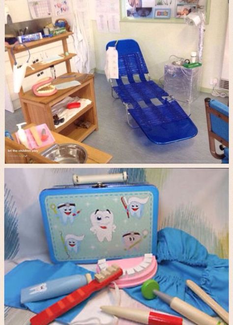 Dental Office Dramatic Play, Dramatic Play Dentist Office, Dentist Pretend Play, Dramatic Play Dentist, Dentist Sensory Bin, Dentist Office Dramatic Play, Dentist Role Play, Hospital Dramatic Play, Parallel Play