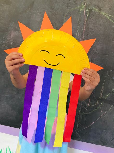 Sunshine Crafts, Summer Preschool Crafts, Spring Arts And Crafts, Sun Crafts, Rainbow Craft, Weather Crafts, Yellow Crafts, Preschool Art Projects, Toddler Arts And Crafts