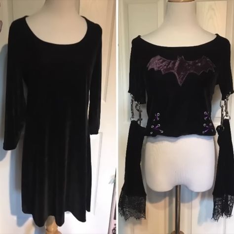 Goth Upcycle, Diy Alternative Clothes, Goth Diy Clothes, Diy Goth Clothes, Goth Diy, Shirt Alterations, Clothes Alterations, Goth Sweater, Gothic Ideas