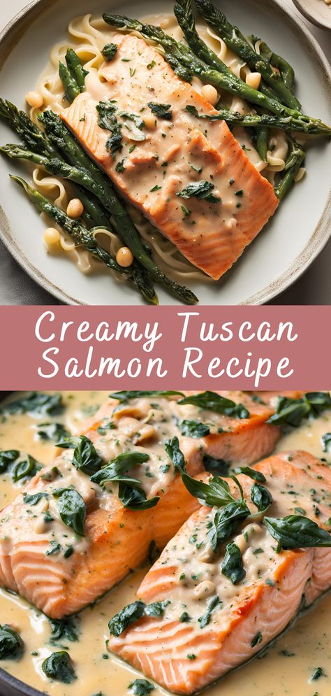 Creamy Tuscan Salmon Recipe | Cheff Recipes Salmon And Thyme Recipes, Salmon And Artichoke Recipe, Creamy Pesto Salmon, Creamy Salmon Soup, Creamy Tuscan Salmon Recipe, Tuscan Butter Salmon, Salmon And Kale Recipes, Salmon With Spinach Cream Sauce, Salmon Tuscan Recipe