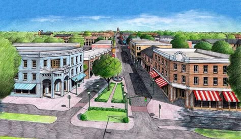 Winter Springs Florida, City Sketches, Urban Design Architecture, New Urbanism, Urban Design Plan, Perspective Drawing Architecture, Eco City, City Sketch, City Layout