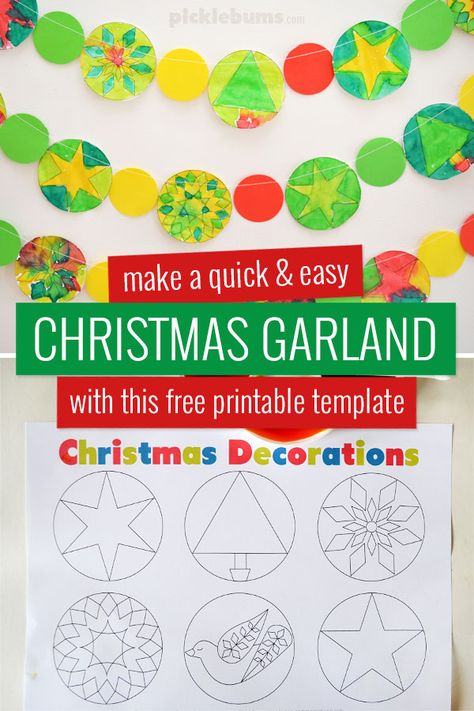 Keep the kids busy making this gorgeous Christmas garland using the free printable template and a simple art technique. Easy Christmas Garland, Diy Christmas Tree Garland, Holiday Art Projects, Christmas Tree Template, Diy Christmas Garland, Christmas Decorations Garland, Holiday Garlands, Christmas Tree Garland, Easy Art