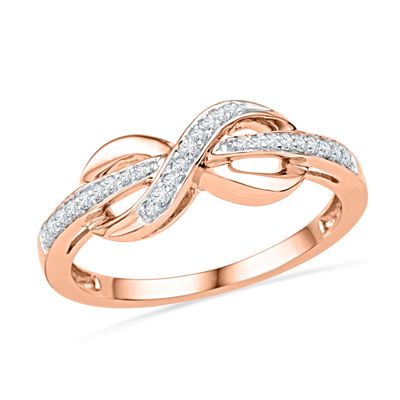 1/8 CT. T.W. Diamond Infinity Ring in 10K Rose Gold - View All Rings - Zales Raw Diamond Jewelry, Diamond Infinity Ring, Rough Gemstone Jewelry, Vintage Diamond Earrings, Infinity Rings, Infinity Diamond Ring, Friendship Photoshoot, Aesthetic Rings, Vintage Drop Earrings