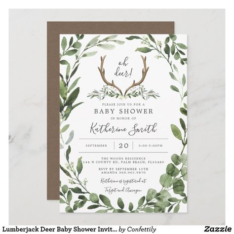 Deer Baby Shower Boy, Lumberjack Baby Shower Invitations, Deer Baby Shower Invitations, Lumberjack Baby Shower, Lumberjack Baby, Farm Baby Shower, Deer Baby Showers, Rustic Baby Shower Invitations, Simple Layout