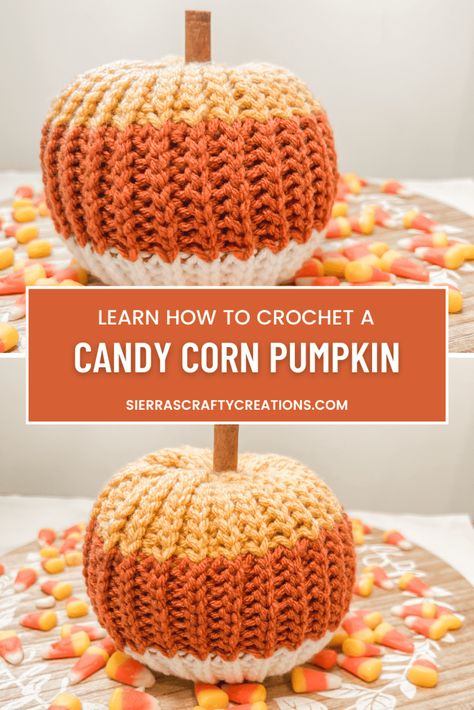 Candy Corn Pumpkin, Crochet Fall Decor, Thanksgiving Crochet, Autumn Spirit, Crochet Bloggers, Pumpkin Candy Corn, Fall Crochet Patterns, Fall Crochet, Adornos Halloween