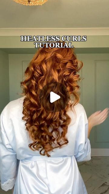 Geena Hunt 🦋 on Instagram: "Heatless curls tutorial <3 Loveee how it turned out!  @amika @amikapro mousse @kerastase_official hair oil @thecurlhalo heatless curler @bread scrunchie @balmainhair comb   #heatlesscurls #hairtutorial #hairtutorials #hairtransformation #hairideas #haircurls #hairlooks #hairlook #hairstyle #hairstyles #hairstyling #redhair #redhead" Curly Heatless Curls, Heatless Curls With Scrunchie, Heatless Curls Long Hair, Tight Heatless Curls, Diy Heatless Curls Overnight, Heatless Curls Short Hair, Heatless Curls Tutorial, Heartless Curls, Heatless Curler