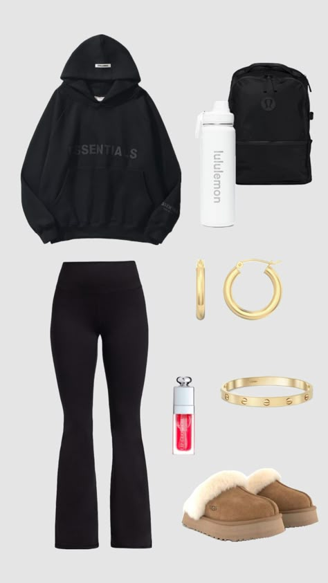 black essential hoodie outfit Essential Hoodie Outfit, Hoodie Outfit Aesthetic, Black Hoodie Outfit, Cute College Outfits, Jeans And Hoodie, Cute Outfits With Leggings, Essential Hoodie, Comfy Casual Outfits, Outfit Inspo Casual