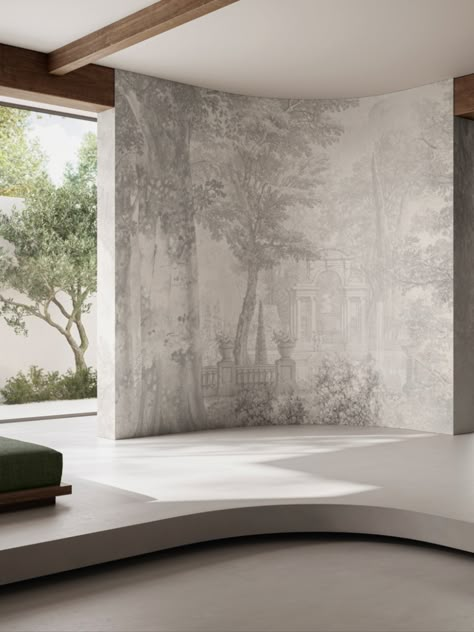 #ahtens #memory #interiordesign #project #wallcovering #nature #walldecoration #cartadaparati #tapete #papelpintado #papierpeint #wandverkleidungen #grandtour #glamora European Architecture Wallpaper, Etched Wallpaper Mural, Athens Wallpaper, Grisaille Mural Wallpaper, Neutral Landscape Wallpaper, Glamora Wallpaper, Molten Silver Wallpaper, Nature And Architecture, Timeless Architecture