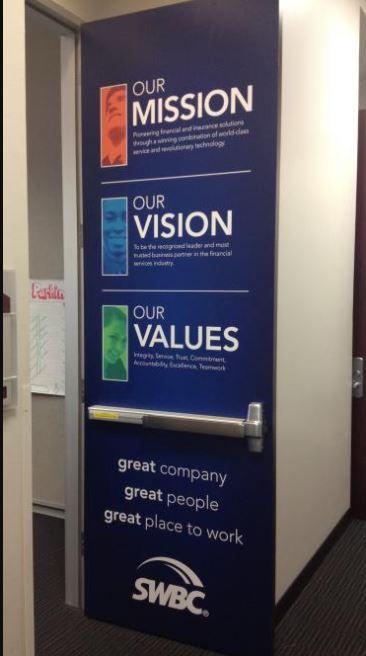 Mission, Vision, and Values door signage. Digital Marketing Wallpaper Backgrounds, Mission Vision Values Design Wall, Office Door Signage Design, Marketing Office Ideas, School Admin Office Design, Vision Mission Values Design, Our Vision And Mission Design, Mission Vision Values Design Poster, Mission Vision Poster