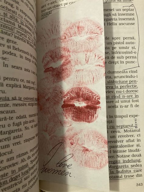 Book With Kiss Marks, Kisses Bookmark, Kiss Mark Aesthetic, Kiss Books, Kiss Mark, Crochet Bird, Crochet Bird Patterns, Aesthetic Letters, Lipstick Art