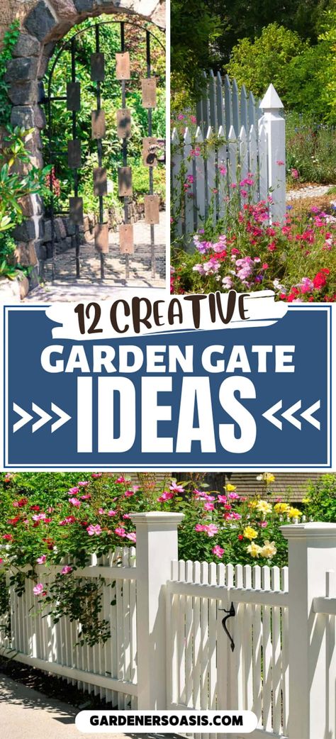 12 Creative Garden Gate Ideas | Garden Paths and Walkways Garden Gates And Fences Entrance, Side Gate Ideas Backyards Entrance, Gate Christmas Decor, Gate Decorations Wedding, Gate Decoration With Flowers, Gate Decor Ideas Outdoor, Garden Gates Wooden, Sliding Gate Ideas, Cheap Fence Ideas