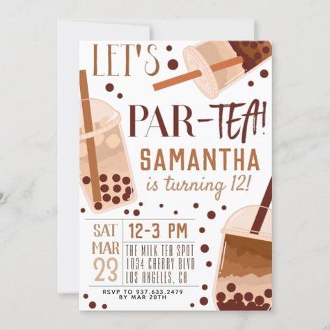 Frappe Birthday, Coffee Invitation, Boba Party, Tea Invite, Par Tea, Boba Milk, Bubble Party, Kid Parties, 1st Birthday Themes