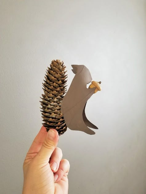 Paper Roll and Pinecone Squirrels Pinecone Squirrel Craft, Pine Cone Squirrel Craft, Squirrel Toilet Paper Roll Craft, Toilet Paper Roll Squirrel, Squirrel Paper Craft, Pinecone Critters, Woodland Crafts For Kids, Pinecone Squirrel, Pinecone Animals