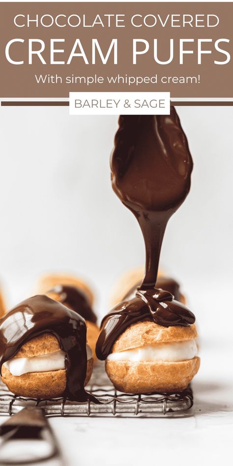 Cream Puffs With Chocolate Sauce, Chocolate Glaze For Cream Puffs, Chocolate Cream Puffs Recipe, Cream Puffs Chocolate, Chocolate Covered Cream Puffs, Chocolate Cream Puff Filling, Chocolate Cream Puffs, Mini Cream Puff, Cream Puffs Recipe