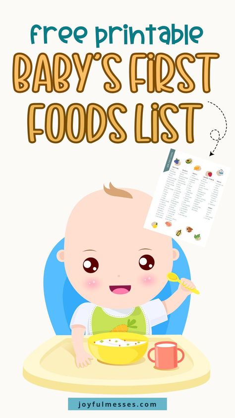 Figuring out when to start feeding baby solids can be overwhelming. That's why we created our free printable first baby food guide to help new moms and dads know when and what to feed baby. Get our best baby food ideas for 6 months, 9 months, and over 1 year. Feel confident about caring for your baby and what they eat with our free printable baby food guide showing you exactly what should be on your first baby foods list. Baby food list free printable. What to feed baby by age free printable. 9month Food Ideas, Baby Food Starter Guide, Babies First Foods 4 Months, First Baby Foods 4 Months, Baby Food Chart By Age Starting Solids, Best Foods To Start Baby On, First Solids For Baby, Baby First Foods Checklist, Baby Food Introduction Chart