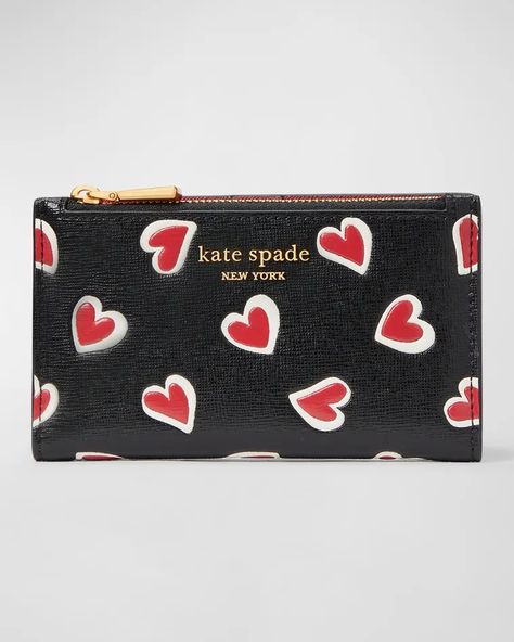 V654U kate spade new york morgan small stencil hearts-print bifold wallet Cute Wallets, Luxury Purses, Kate Spade Wallet, Slim Wallet, Mini Wallet, Bifold Wallet, Kate Spade Bag, Printed Leather, Heart Print