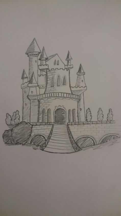 Easy Castle Sketch, How To Draw A Castle Easy, Scary Castle Drawing, Cute Castle Drawing, Castle Drawing Sketches Easy, Kingdom Drawing Easy, Castle Simple Drawing, Castle Aesthetic Drawing, Castle Sketch Simple