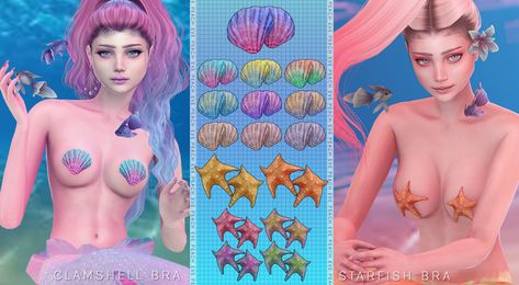 occult & fantasy finds ☾ Sm Sims, Sims 4 Mermaid Cc, Mermaid Bras, Mermaid Bra, Mermaid Top, Sims 4 Cas Mods, Sims 4 Gameplay, Sims Games, Sims 4 Characters