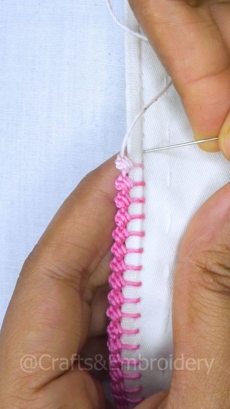 Crafts & Embroidery | 🔥 Most viral 💖 Cute border stitch tutorial! #everyone #fypシ゚ #support #diycrafts #viralreels #trending #viralvideo #hand #reels… | Instagram Decorative Edge Stitch, Hand Embroidery Edge Stitches, Embroidered Edges Stitch, Felt Edge Stitch, Applique Work Ideas, Embroidery Edge Stitches, Neck Border Embroidery, Edges Ideas, Sewing Stitches By Hand