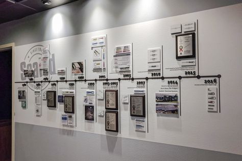 Timeline Creative Ideas, Achievement Wall Display Ideas Office, Timeline Display Ideas, Achievement Wall Display Ideas, Timeline Wall Design Ideas, Creative Office Ideas, Timeline Wall Display, History Timeline Display, Timeline Ideas Creative