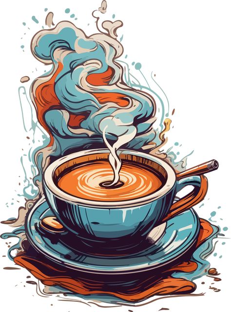 Vintage Cup of Coffee Illustration AI Generative Coffee Cups Illustration, Coffee Cup Art Illustration, Coffee Cup Design Art, Coffee Drawing Ideas, Coffee Art Painting Ideas, Illustration Art Coffee, Coffee Illustration Design, Coffee Art Illustration, Coffee Illustration Art