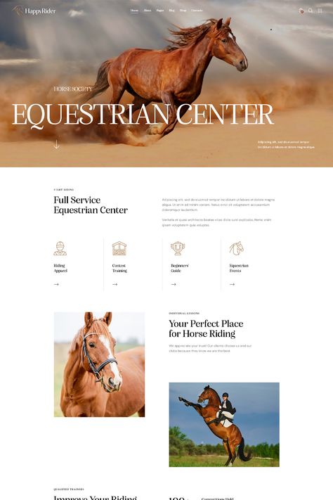 The "Happy Rider Horseriding School WordPress Theme" is a dedicated and engaging solution tailored for horseriding schools and equestrian enthusiasts. With its equestrian-inspired design and comprehensive features, this theme provides a dynamic platform for promoting horseriding lessons, events, and equestrian activities. Equestrian Website Design, Horse Riding School, Horse Club, Riding School, Equestrian Events, Equestrian Center, Equestrian Outfits, Wordpress Themes, The Happy