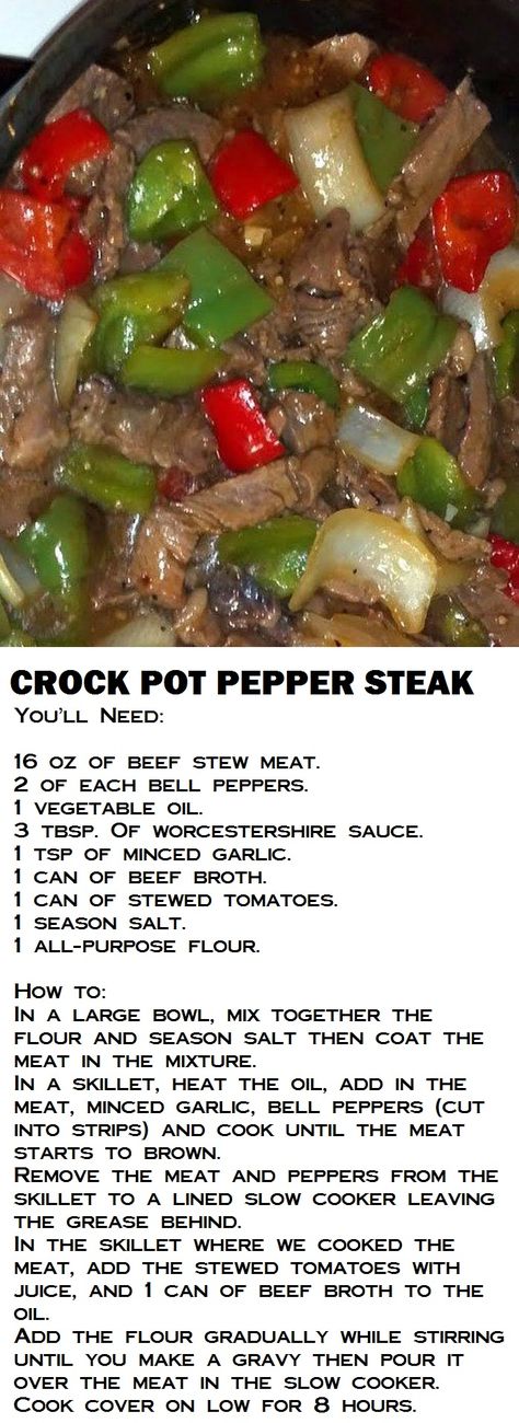 Crock Pot Pepper Steak Chicken Boil Foil Packets, Crock Pot Pepper Steak, Peper Steak, Crockpot Pepper Steak, Crockpot Stuffed Peppers, Crockpot Steak, Crock Pots, Crockpot Dinners, Crockpot Recipe