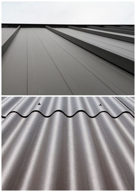 Standing seam vs corrugated metal roof  In this article, we’ll look at the pros and cons of standing seam as opposed to corrugated metal roof.   #roof #metalroof #standingseam #snowguards #roofing #steelroof #snow_guards Corrugated Iron Roof, Flat Metal Roof, Corrugated Roof, Metal Roofing Systems, Polycarbonate Roof Panels, Corrugated Sheets, Standing Seam Roof, Corrugated Metal Roof, Master Thesis