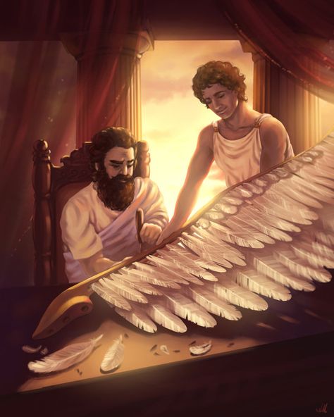 Daedalus And Icarus Story, Dedalus And Icarus, Daedalus And Icarus Drawing, Icarus Myth, Daedalus And Icarus, Greek Mythology Stories, Ancient Greece Art, Icarus Fell, Cute Lounge Outfits