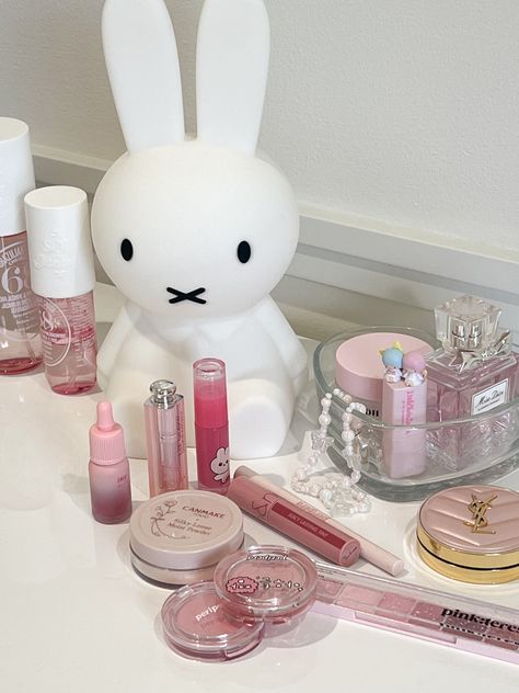 ysl dior beauty kbeauty pink aesthetic sol de janeiro perfume miffy lamp peripera romand canmake pink makeup Miffy Lamp Aesthetic, Aesthetic Makeup And Skincare, Romand X Sanrio, Random Pink Aesthetic, Make Up Aesthetic Beauty Products, Pink Stuff Aesthetic, Miffy Makeup, Makeup Product Aesthetic, White And Pink Makeup