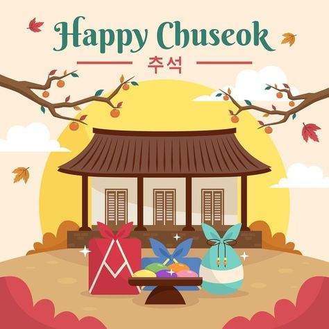 Chuseok Illustration, Chuseok Festival, Lunar New Year Greetings, Happy Chuseok, Korean Thanksgiving, Korean Illustration, Print Design Template, Independence Day Background, Festival Theme