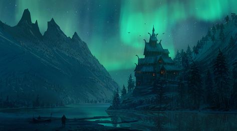 Raphael Lacoste, Northern Lights Art, Assassin's Creed Valhalla, Assassin’s Creed, Video Game Art, Assassins Creed, Environmental Art, Wallpaper Pc, Fantasy Landscape