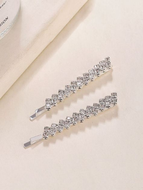 2Pcs Rhinestone Decorative Hair Clips Shein Items, Rose Gold Hair Clip, Decorative Hair Clips, Rose Gold Hair, Crystal Rose, Gold Hair, Latest Hairstyles, Fancy Outfits, Silver Bangles