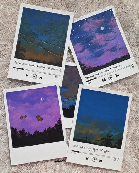 Asthetic Paintings Easy Cute, Painting Asthetic Picture, Purple Art Aesthetic Painting, Spotify Artwork, Twisted Art, Aesthetic Spotify, Artsy Photography, Sky Art Painting, Night Sky Painting