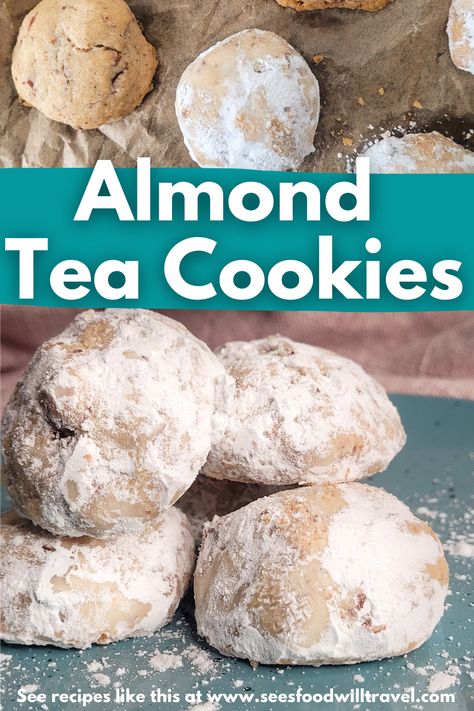 Almond Tea Cookies, Mexican Wedding Cake Cookies, Tea Cookies Recipe, Mexican Wedding Cookies Recipes, Russian Tea Cakes, Tea Cookie, Mexican Cookies, Mug Of Tea, Almond Tea