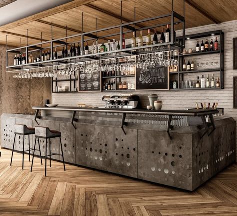 Barra Bar, Bar Counter Design, Modern Restaurant Design, Pub Design, Bar Metal, Bar Interior Design, Home Coffee Bar, Industrial Bar, Counter Design