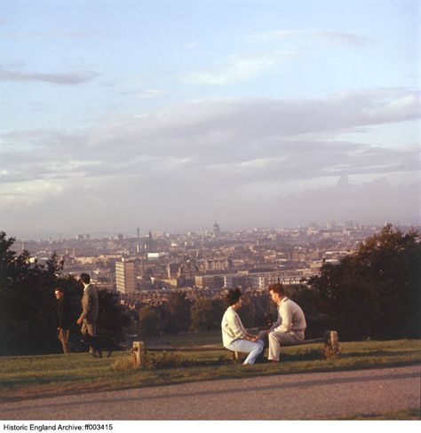 FF003415 A couple on a bench on Parliament Hill with a vista of London including the dome of St. Paul's Cathedral visible behind them.  Please click the image for more information or to search our catalogue. Couple On A Bench, Hampstead Heath, London Aesthetic, London Summer, London Christmas, London Life, City Aesthetic, Types Of Art, Fashion Makeup