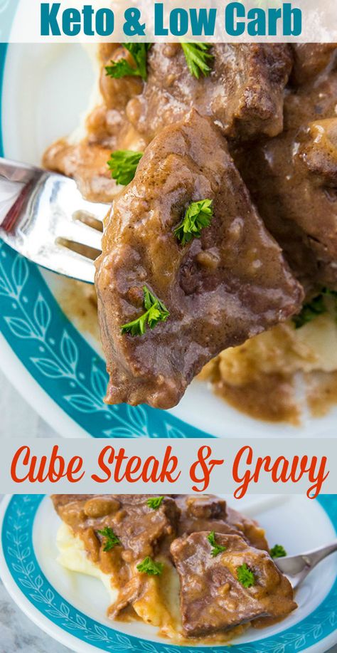 Instant Pot Low Carb Cube Steak and Gravy is made SO fast thanks to pressure cooking it in your Instant Pot! The beef becomes tender and the mushroom gravy is drinkable! This comes to 6 net grams of carbs per serving. #keto #lowcarb #cubesteak #meat #instantpot #pressurecooker #pressurecooking #beef #mushroom #gravy #southbeach #protein Low Carb Cube Steak, Beef Mushroom Gravy, Chopped Steak Recipes, Instant Pot Low Carb, Cube Steak And Gravy, Beef Mushroom, Keto Instant Pot Recipes, Steak And Gravy, Cubed Steak