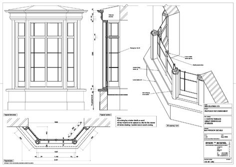 Window Technical Drawing, Bay Window Detail Drawing, Victorian Bay Window, Bay Window Exterior, Analysis Architecture, Bay Window Design, Window Sketch, Green House Exterior, Site Analysis Architecture