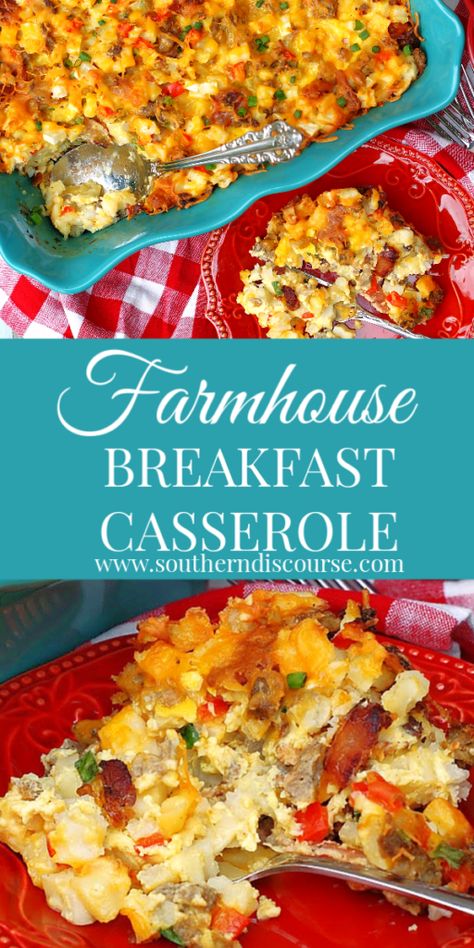 Cheesy Farmhouse Breakfast Casserole - a southern discourse Breakfast Casserole Dishes, Southern Discourse, Farmhouse Breakfast, Breakfast Casserole Bacon, Southern Chicken, Southern Breakfast, Cheese All, Breakfast Egg Casserole, Breakfast Hashbrowns