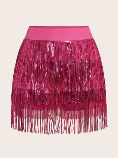 Hot Pink Fringe Skirt, Hot Pink Sequin Skirt, Pink Rock Outfit, Pink Sparkly Skirt, Sequin Fringe Skirt, Pink Sequin Skirt, Cowgirl Halloween, Hot Pink Skirt, Sparkly Skirt